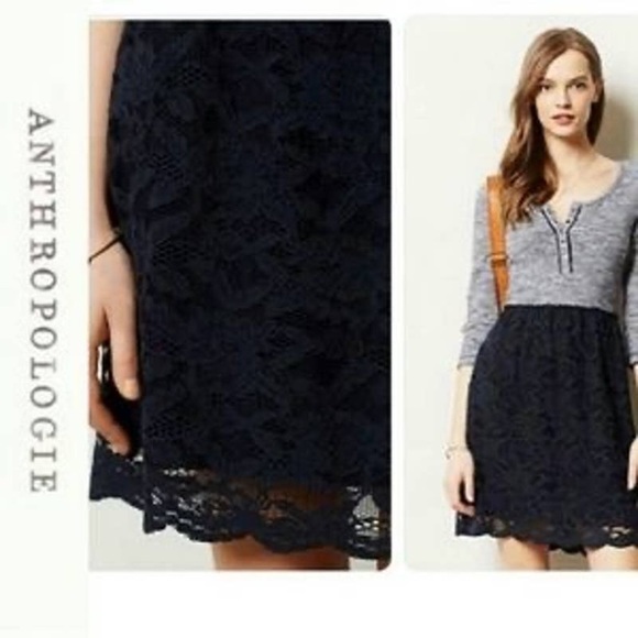 Anthropologie Lilka Marya Navy Lace Striped Henley Dress - Picture 1 of 10